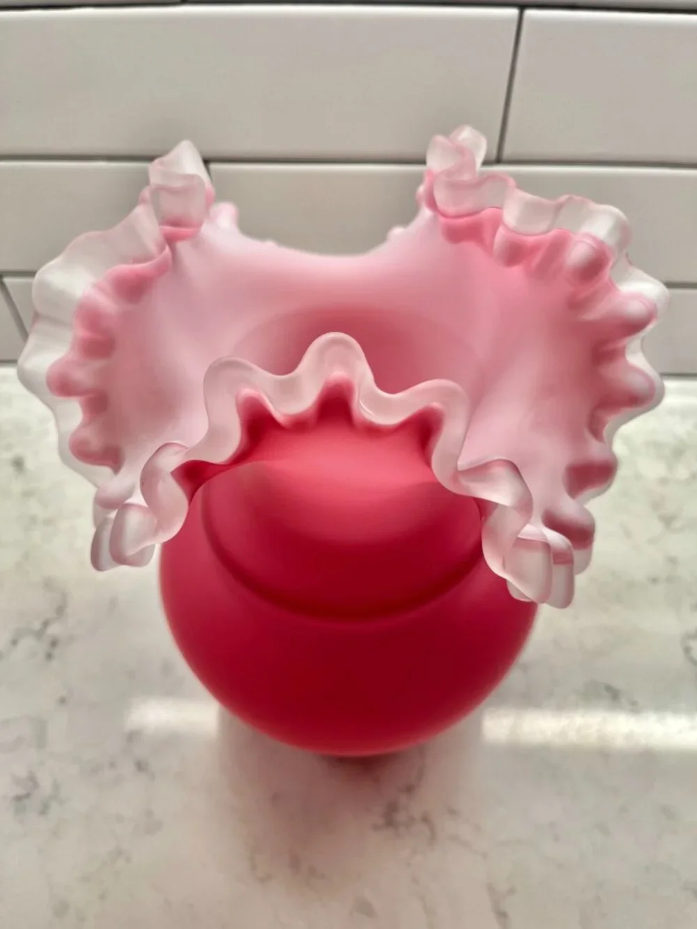 Vintage Mt Washington 10” Satin Glass Vase